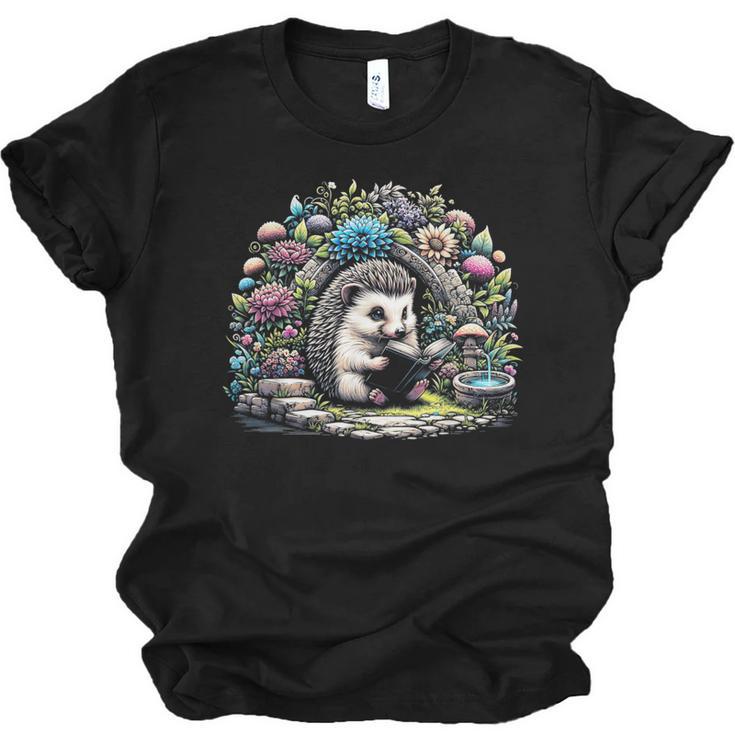 Hedgehog Reading Book Lake Scenery Reading Unisex Jersey T-Shirt