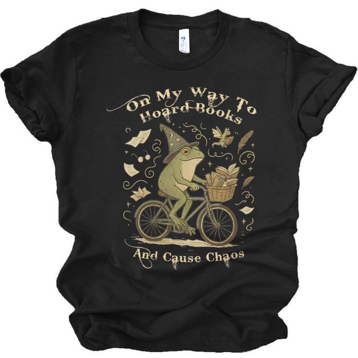 On My Way To Hoard Books And Cause Chaos Tom Foolery Frog Unisex Jersey T-Shirt