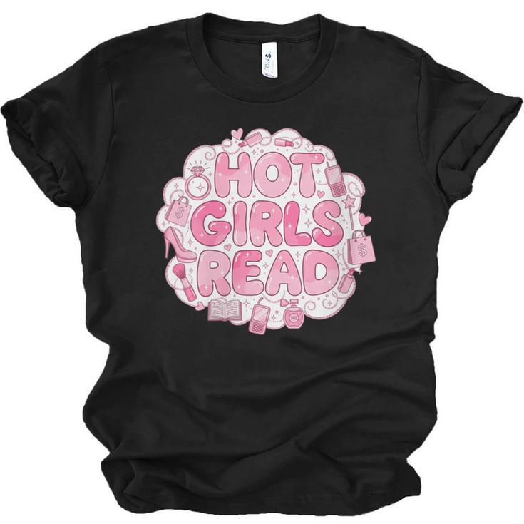 Hot Girls Read Pink Aesthetic Book Lover Reading Unisex Jersey T-Shirt