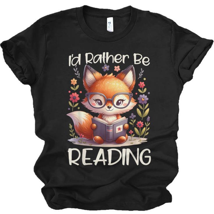I'd Rather Be Reading Cute Fox Book Lover Reader Bookworm Unisex Jersey T-Shirt