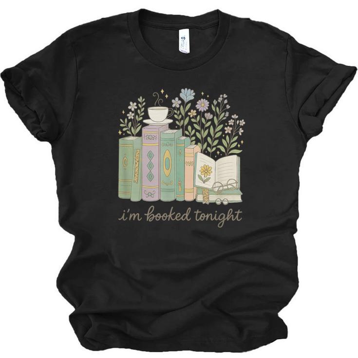 I'm Booked Tonight Cozy Floral Book Lover Graphic Unisex Jersey T-Shirt
