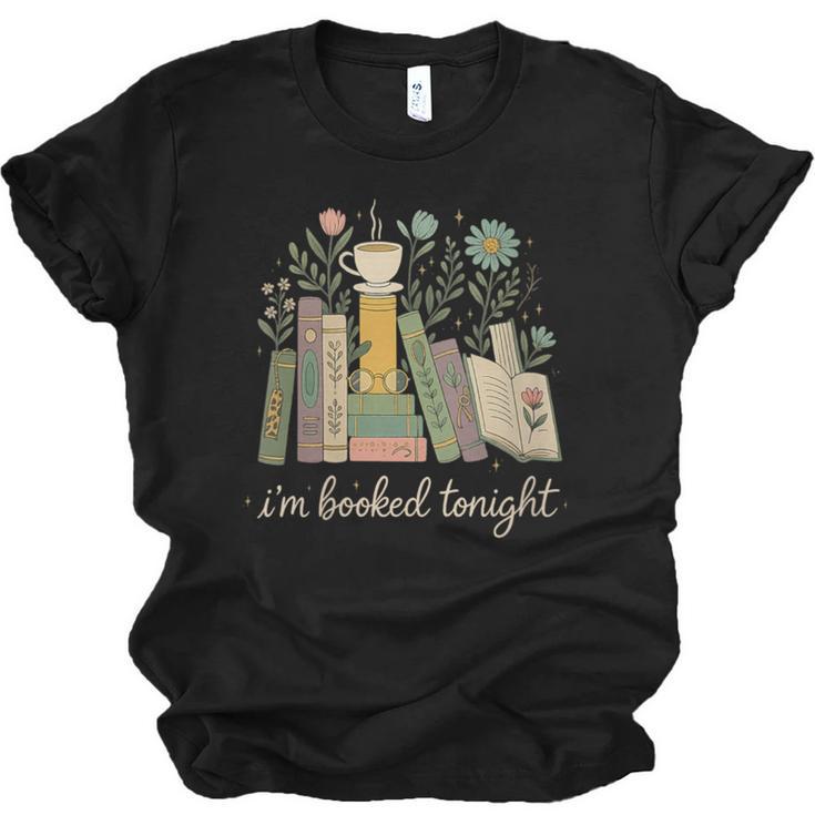 I'm Booked Tonight Floral Books Cozy Reading Graphic Unisex Jersey T-Shirt
