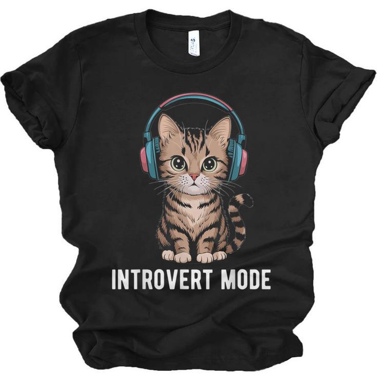 Introvert Mode Cat With Headphones Kitten Lover Unisex Jersey T-Shirt