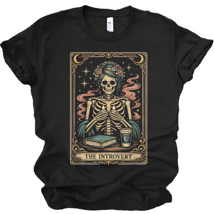 The Introvert Skeleton Tarot Card Coffee Book Lover Unisex Jersey T-Shirt