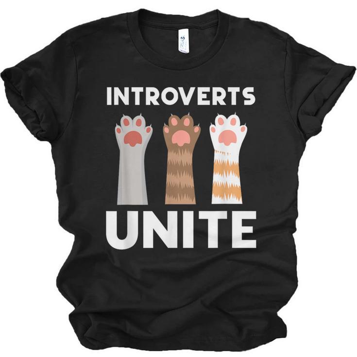 Introvert Unite Kitty Paws Raise Introverted Gathering Unisex Jersey T-Shirt