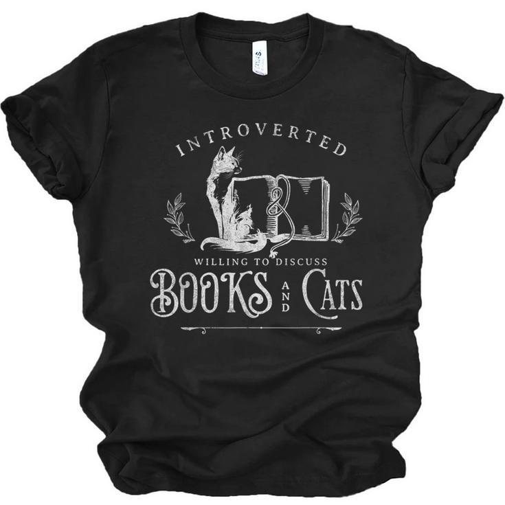 Introverted Willing To Discuss Cats And Books Unisex Jersey T-Shirt