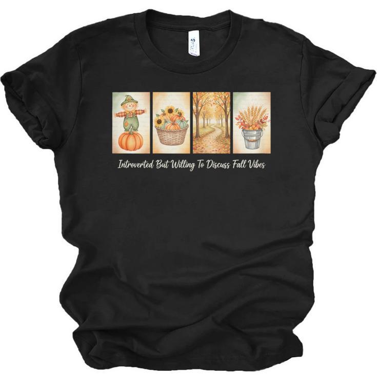 Introverted But Willing To Discuss Fall Vibes Autumn Pumpkin Unisex Jersey T-Shirt