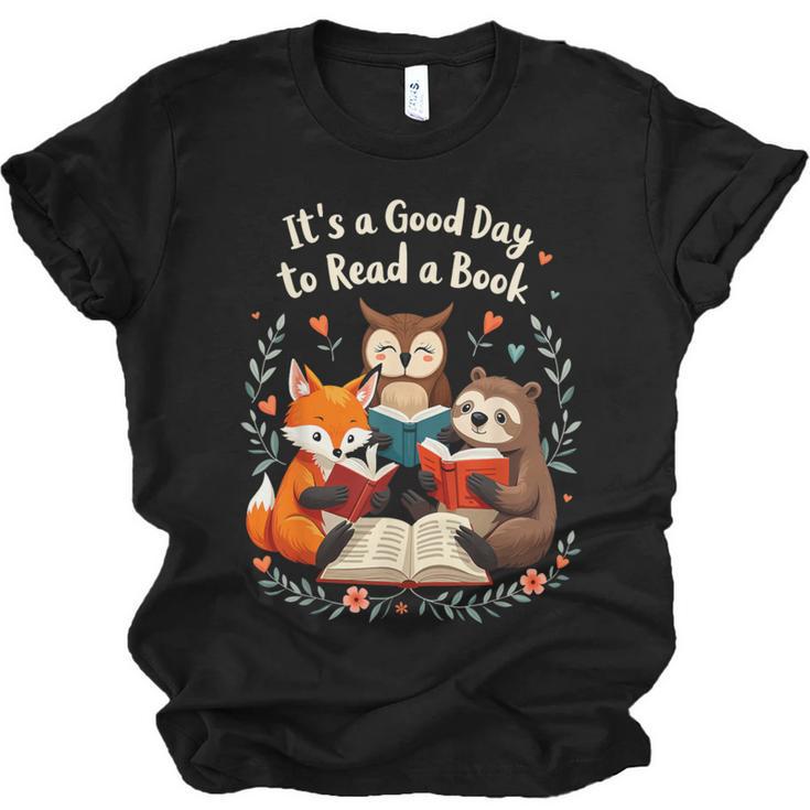 Its A Good Day To Read Book Cute Fox Sloth Owl Novel Reading Unisex Jersey T-Shirt