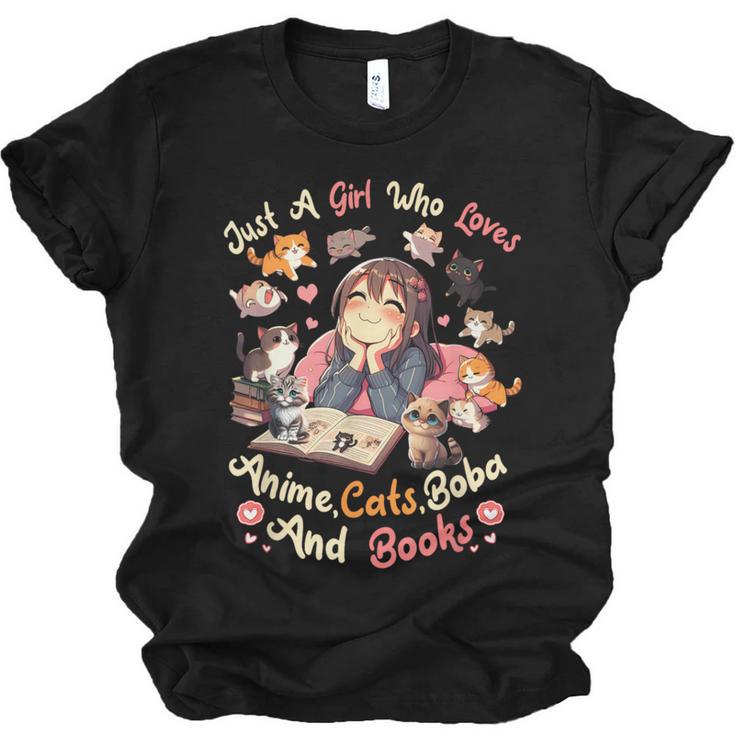 Just Girl Who Loves Anime Cats Boba And Books Bubble Tea Unisex Jersey T-Shirt