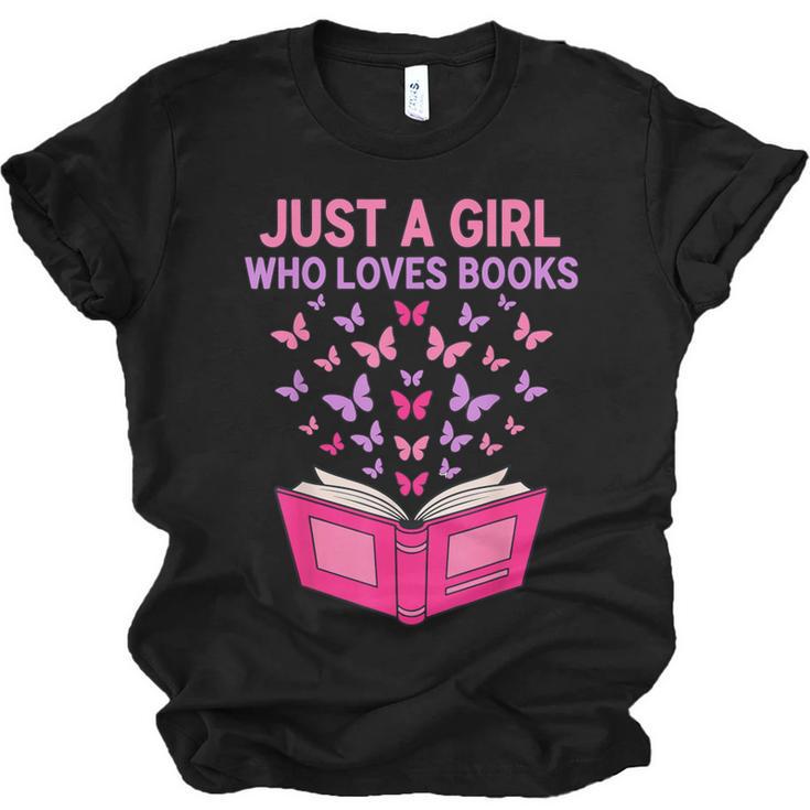 Just A Girl Who Loves Books Butterflies Reading Unisex Jersey T-Shirt