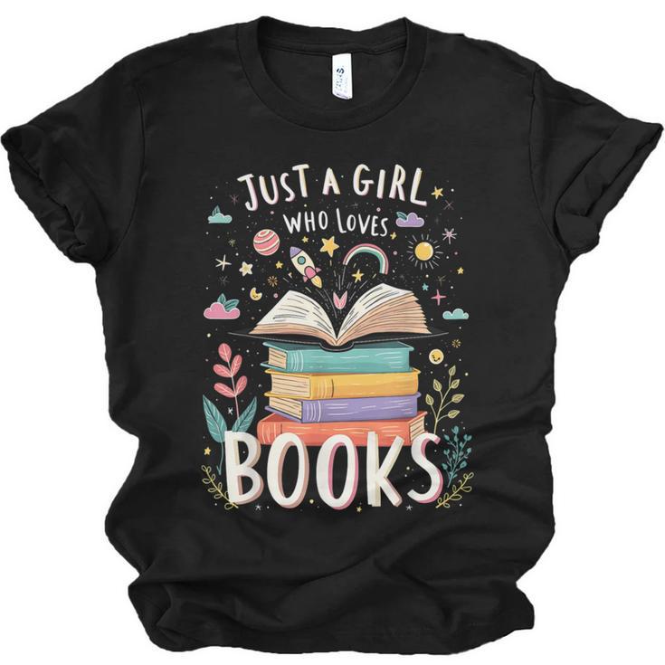 Just a Girl Who Loves Books Cute Book Lover Bookworm Unisex Jersey T-Shirt