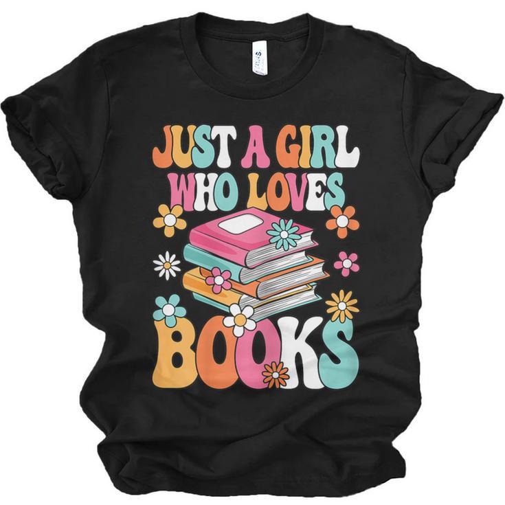 Just A Girl Who Loves Books Reading Cute Bookworm Girls Kids Unisex Jersey T-Shirt