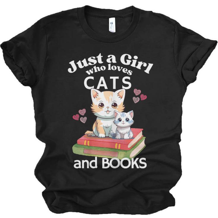 Just A Girl That Loves Cats And Books Cute Cat & Bookwork Unisex Jersey T-Shirt