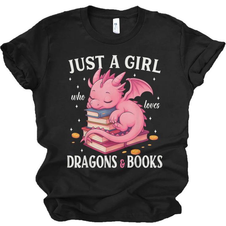 Just A Girl Who Loves Dragons And Books Dragon Reading Lover Unisex Jersey T-Shirt
