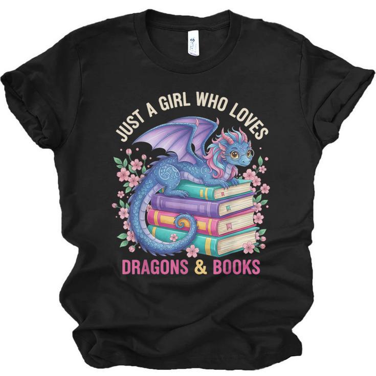 Just a Girl Who Loves Dragons And Books Dragon Reading Unisex Jersey T-Shirt