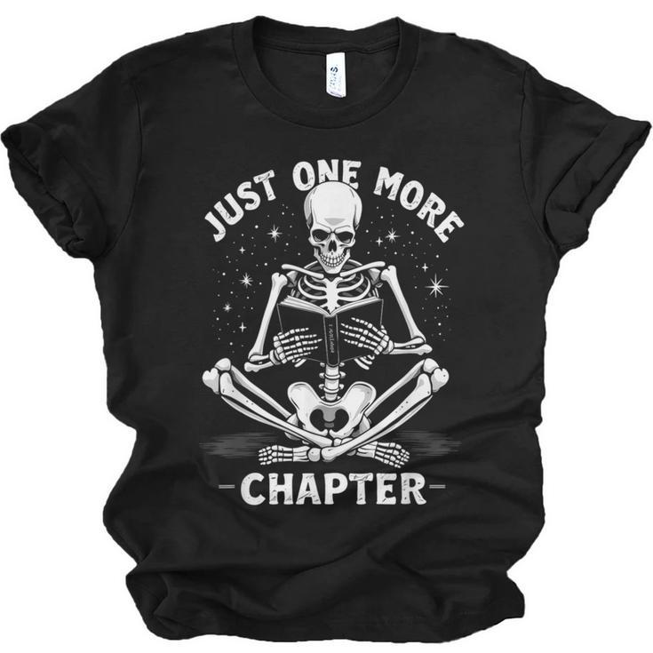 Just One More Chapter Skeleton Reading Bookworm Unisex Jersey T-Shirt