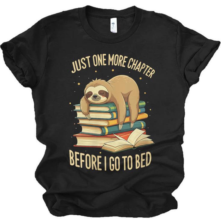 Just One More Chapter Sloth Sleeping On Books Reading Unisex Jersey T-Shirt