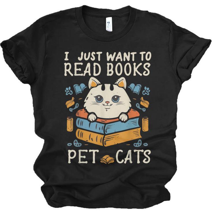 I Just Want To Read Books And Pet Cats Introvert Unisex Jersey T-Shirt