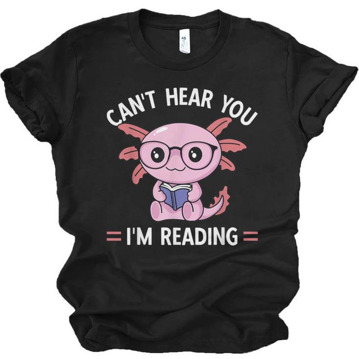 Kawaii Axolotl Can't Hear You I'm Reading Book Lover Unisex Jersey T-Shirt