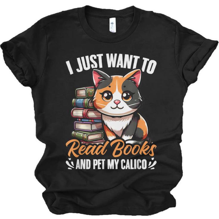 Kawaii Feline Book Reading Read Books Pet My Calico Cat Men Women Unisex Jersey T-Shirt