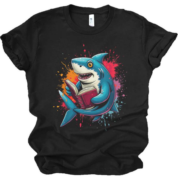 Kawaii Shark Reads Book Reading Library Book Bookworm Unisex Jersey T-Shirt