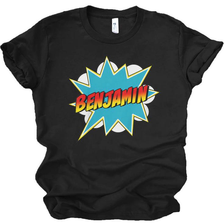 Kids Boys Benjamin Name Personalized Superhero Comic Book Unisex Jersey T-Shirt