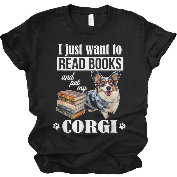 Kids Read Books & Pet My Blue Merle Corgi Lover Unisex Jersey T-Shirt