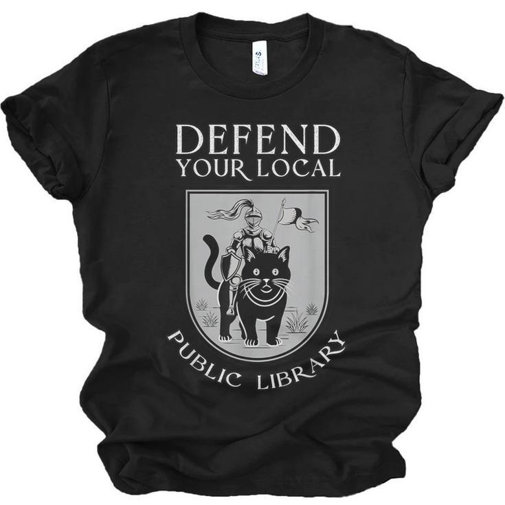 Knight Cat Defend Your Public Library Book Lover Unisex Jersey T-Shirt