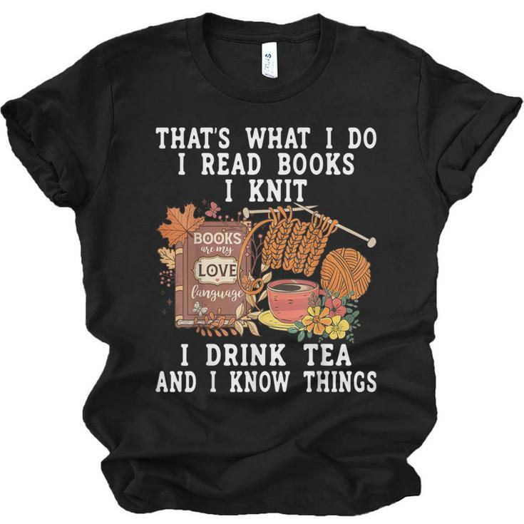 Knitting Reading Books Drinking Tea Knitter Knit Unisex Jersey T-Shirt