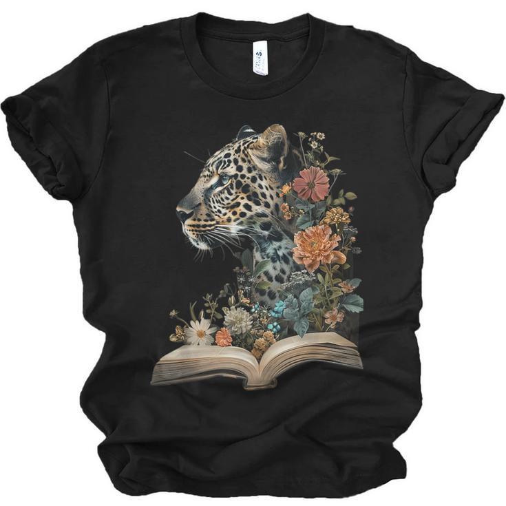 Leopard Book Flower Unisex Jersey T-Shirt