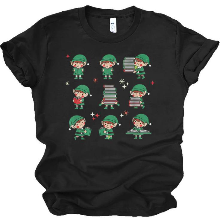 Librarian Book Lover Christmas Elf Reading Joy Unisex Jersey T-Shirt