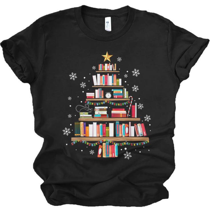 Library Books Christmas Tree Teacher Xmas Snowflake Unisex Jersey T-Shirt