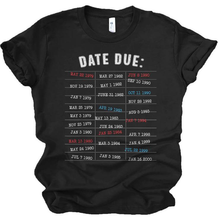 Library Due Date Stamp Card Librarian Book Reading Vintage Unisex Jersey T-Shirt