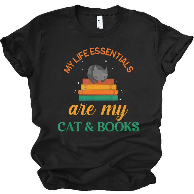 My Life Essentials Are Cat And Books Unisex Jersey T-Shirt