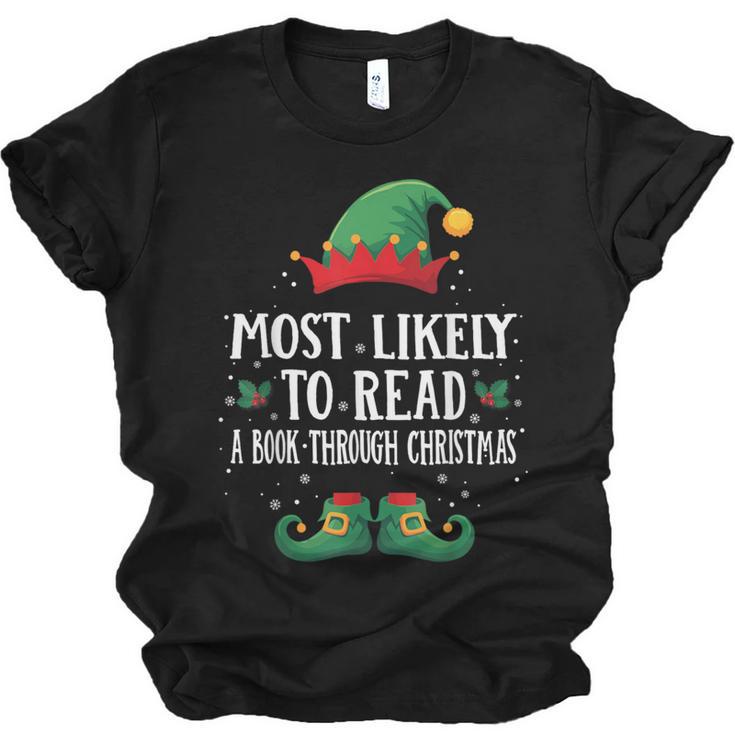 Most Likely To Read A Book Matching Christmas Elf Unisex Jersey T-Shirt