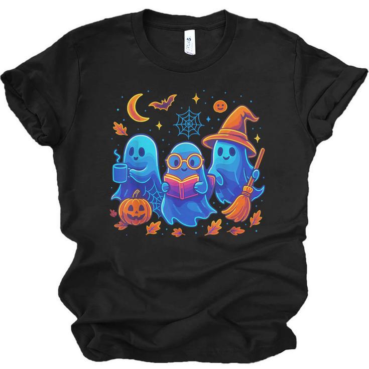 Little Ghost Coffee Tee Spooky Season Ghost Reading Book Unisex Jersey T-Shirt