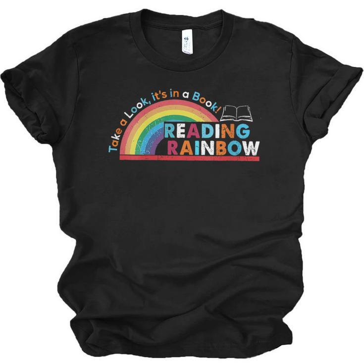 Take A Look A Book Vintage Reading Librarian Rainbow Unisex Jersey T-Shirt