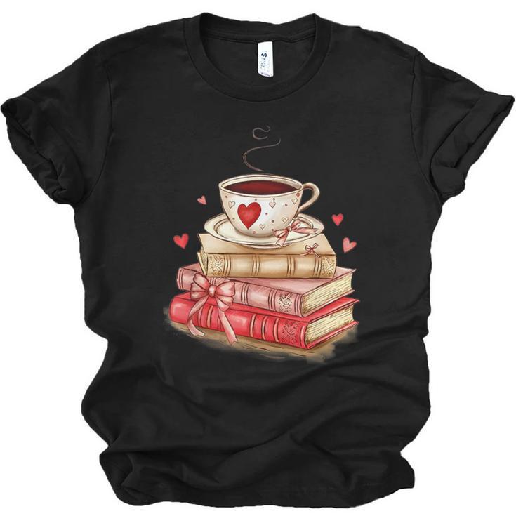 Love Book Coffee Heart Coquette Bow Valentines Day Unisex Jersey T-Shirt