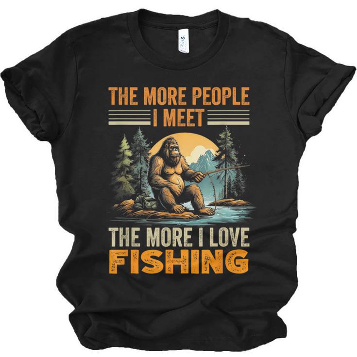 I Love Fishing Bigfoot Fisherman Introvert Sarcastic Unisex Jersey T-Shirt