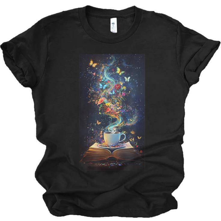 Magical Book Floral Coffee Books Nature Fantasy Unisex Jersey T-Shirt