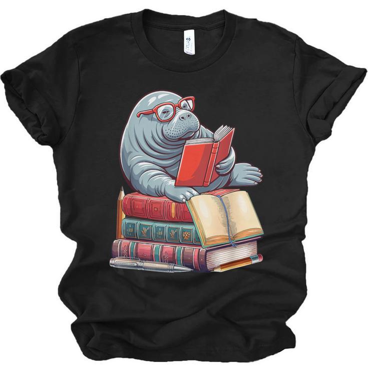 Manatee Reading Books Matching Bookworm Readers Librarian Unisex Jersey T-Shirt