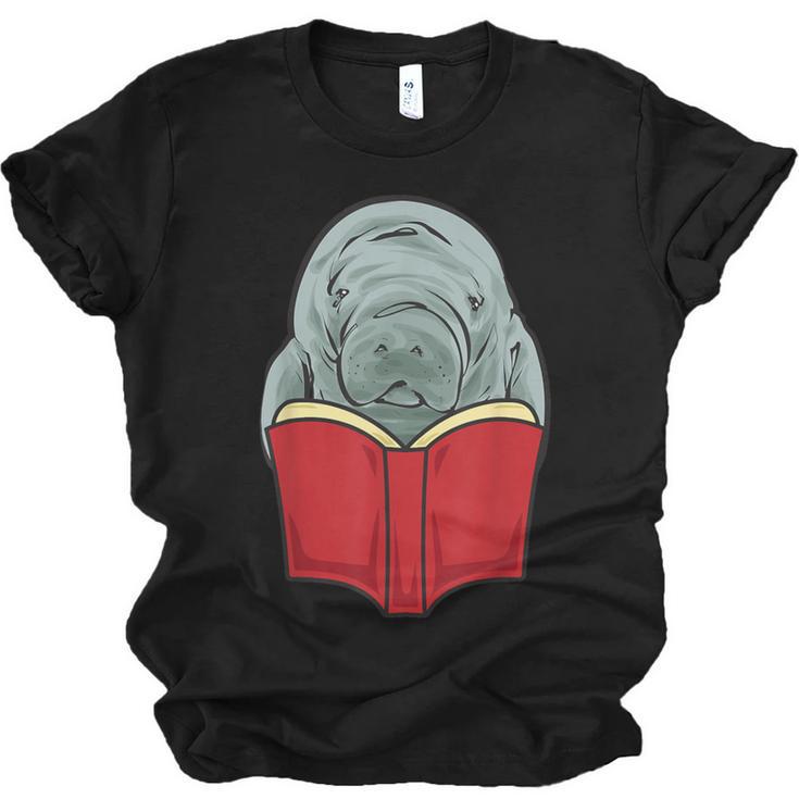 Manatee Reading Books Sea Animal Manatee Unisex Jersey T-Shirt