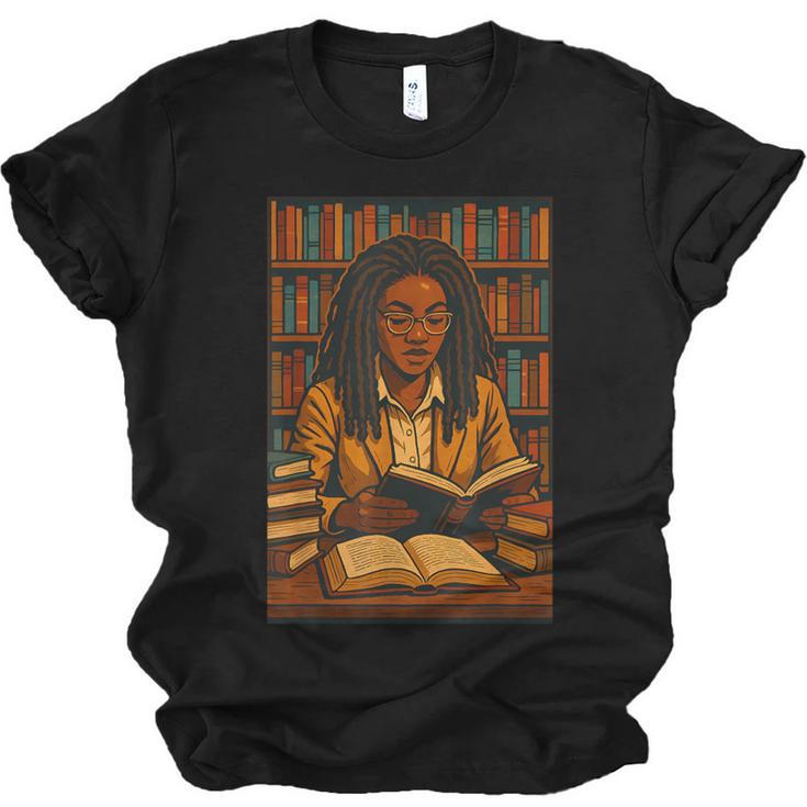 Melanin Girl Locs Book Lover Librarian Teacher Student Unisex Jersey T-Shirt
