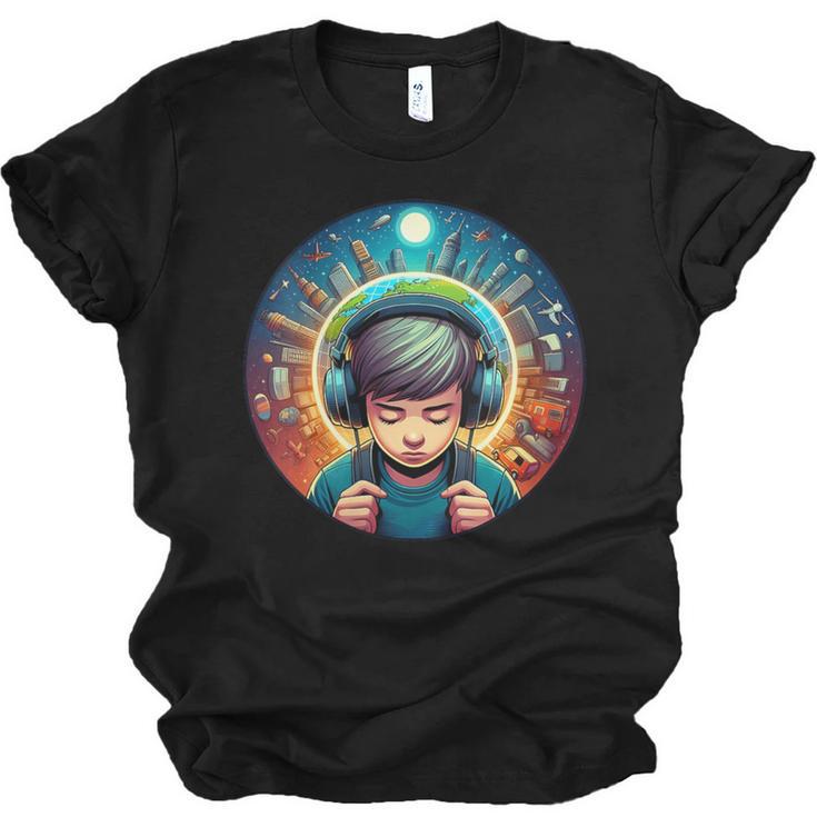 Music Enthusiast Under Starry Skies World Introvert Boy Unisex Jersey T-Shirt