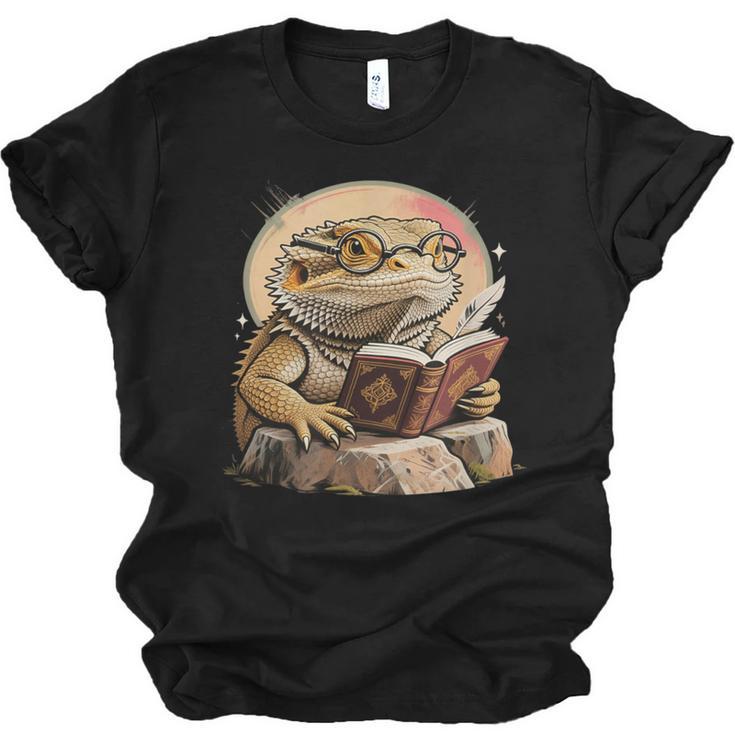 Nerdy Bearded Dragon Glasses Book Reading Unisex Jersey T-Shirt