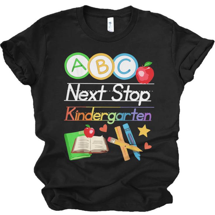 Next Stop Kindergarten Preschool Graduation 2025 Boy Girl Unisex Jersey T-Shirt