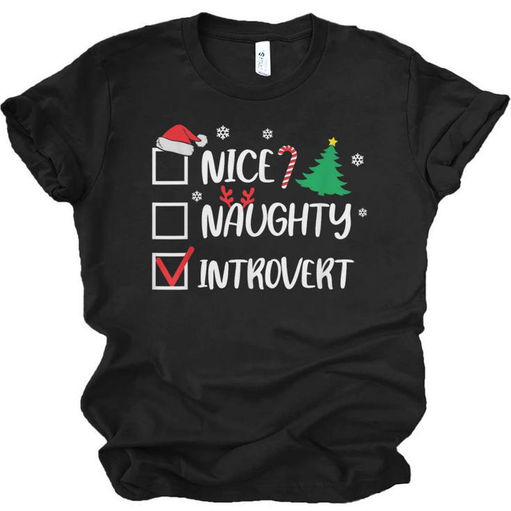 Nice Naughty Introvert Christmas List Santa Unisex Jersey T-Shirt