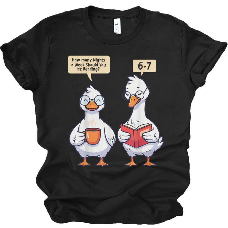 How Many Nights Reading Goose Book Lover Reader Unisex Jersey T-Shirt