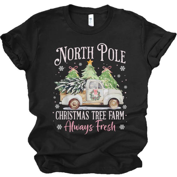 North Pole Tree Farm Merry Christmas Holiday Scene Nostalgia Unisex Jersey T-Shirt