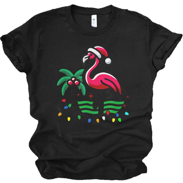 Nostalgia Holiday Tees -Adult Christmas Flamingo Small Short Sleeve Crew Neck Cotton Polyester Lightweight Ribbed Cuff Winter Unisex Jersey T-Shirt